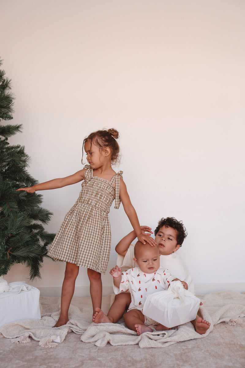 Gingham Ruffle Dress- Olive