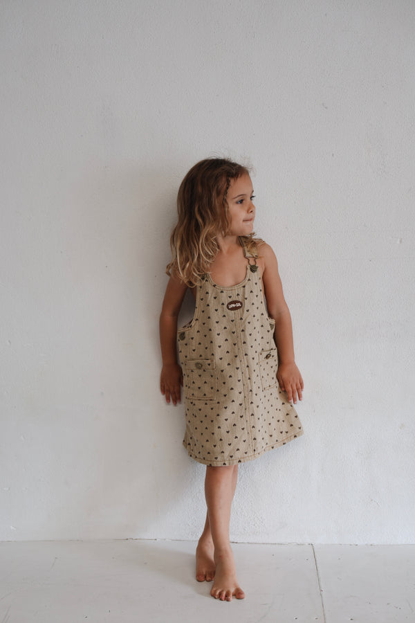 Vintage Denim Overal Dress - Hearts
