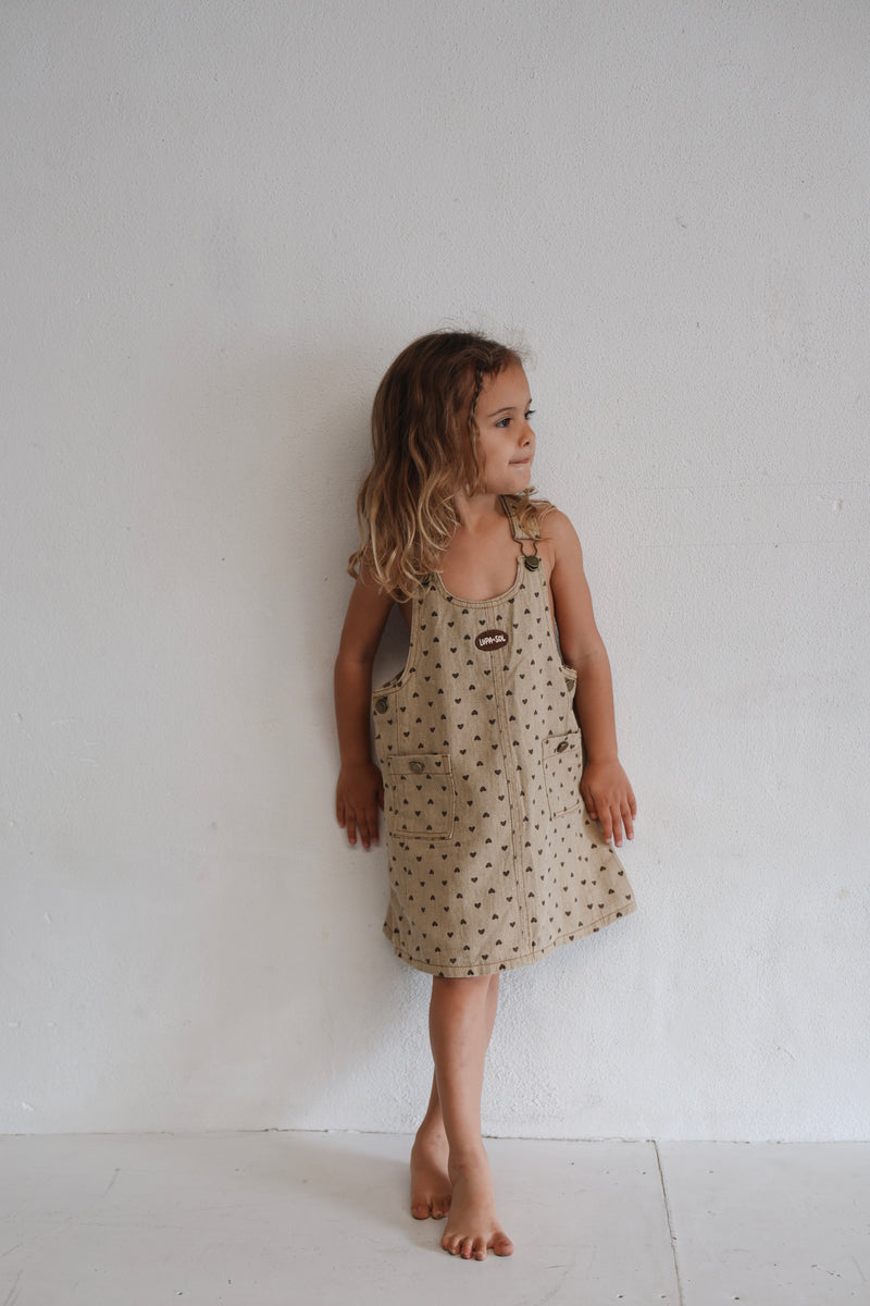 Vintage Denim Overal Dress - Hearts