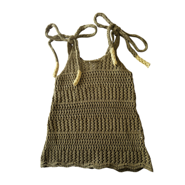 Crochet Tie Up Dress - Olive
