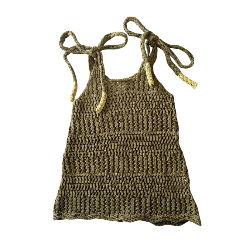 Crochet Tie Up Dress - Olive