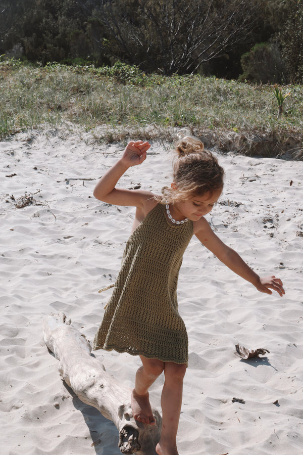 Crochet Tie Up Dress - Olive
