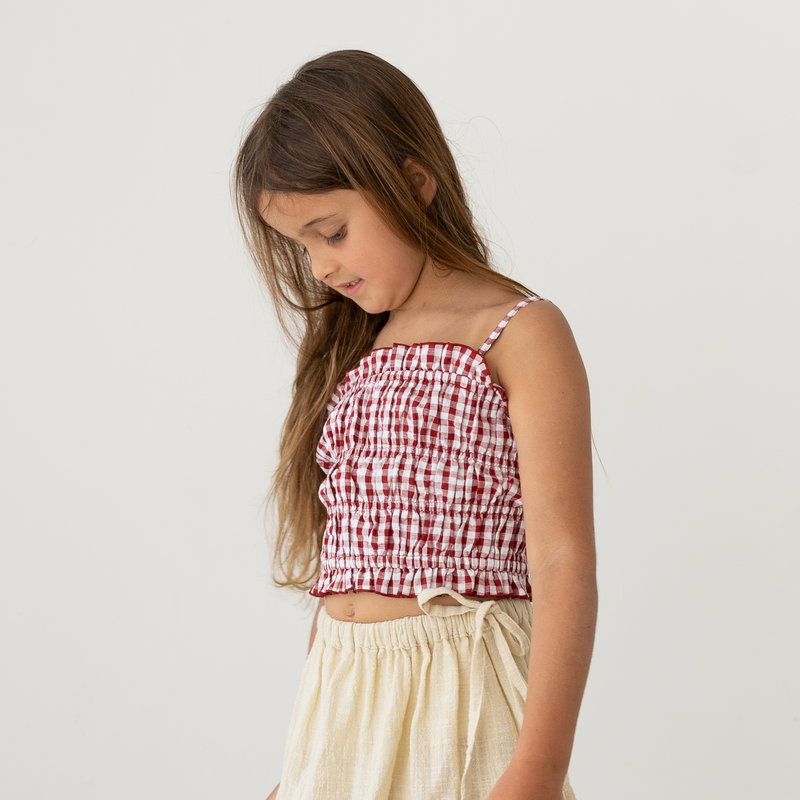 Shirred Top | Red Gingham