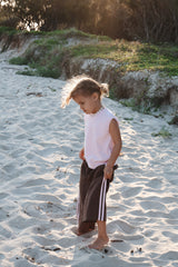 Kids Linen Racer Pants - Espresso + Blossom