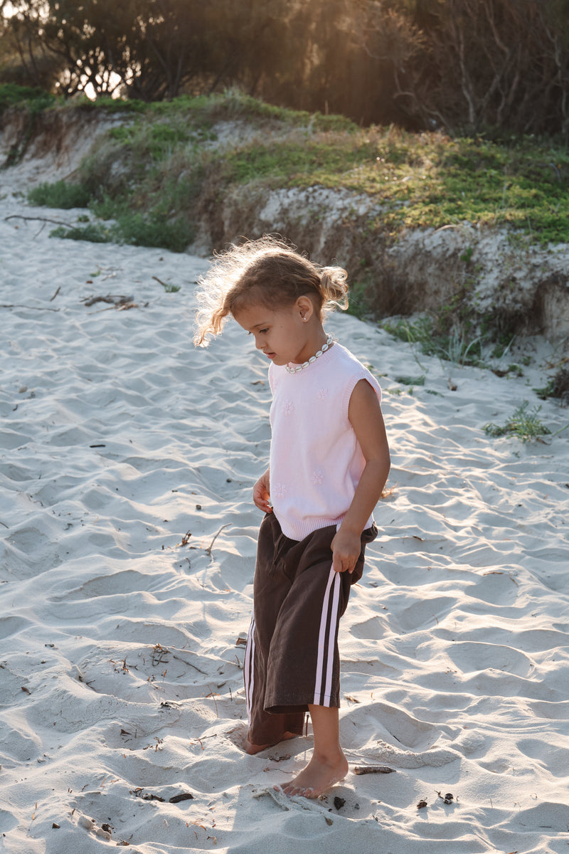 Kids Linen Racer Pants - Espresso + Blossom