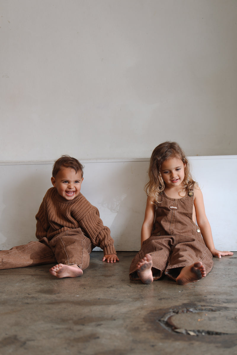 Vintage Denim Overalls - Mocha