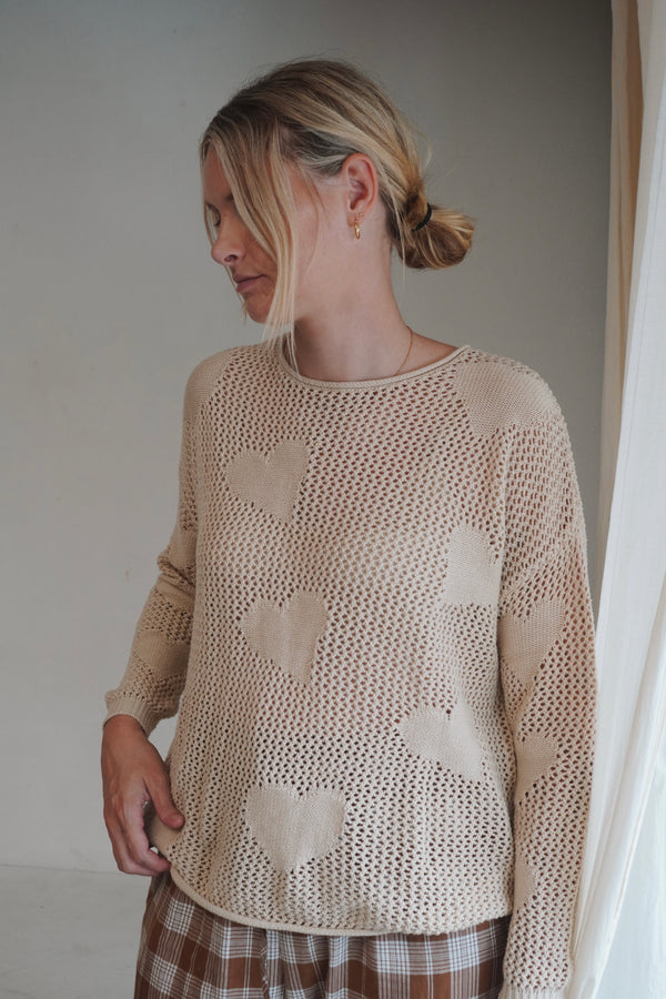 Womens Crochet LOVE Pullover - Natural