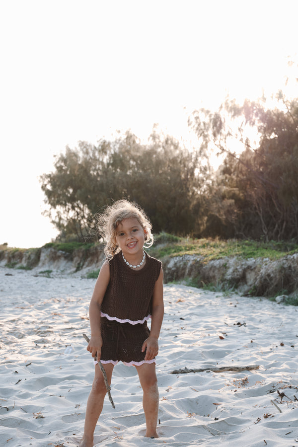 Crochet Shorts - Espresso + Blossom