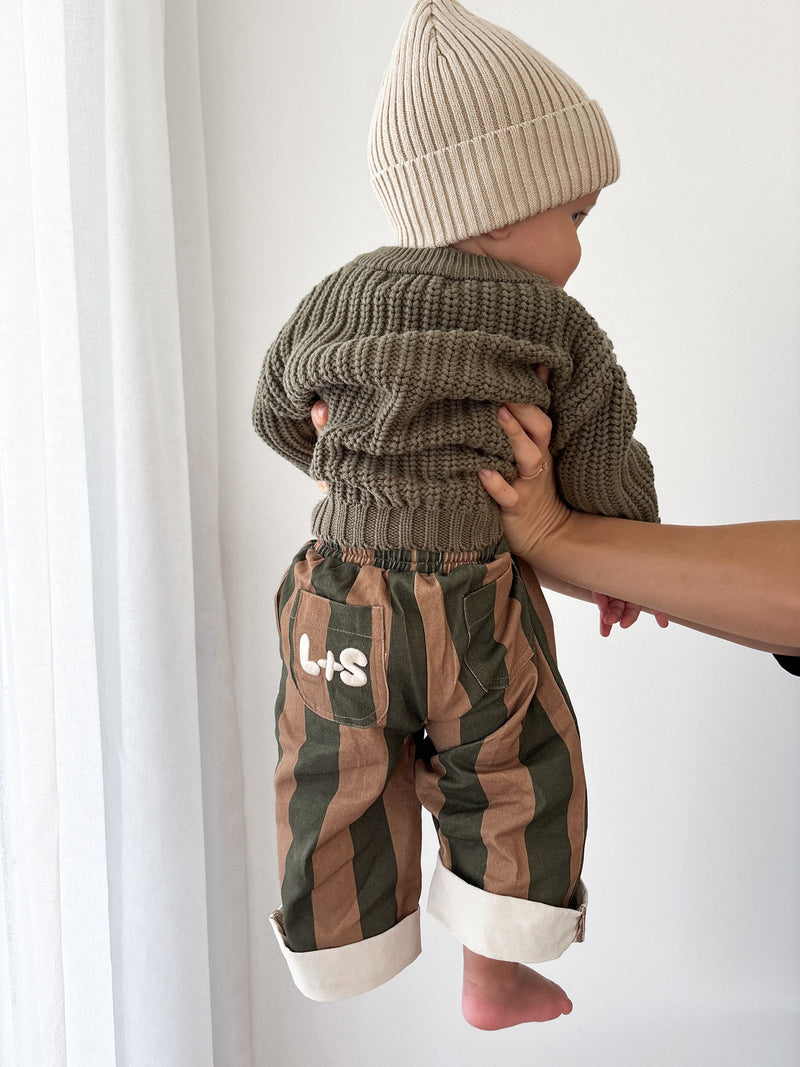 Bobby Canvas Pants - Moss Stripe