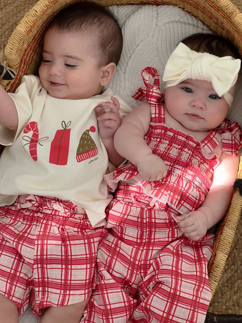 Plaid Frill Crop- Red