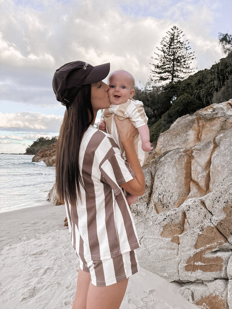 Stripes on Stripes Romper | Beige