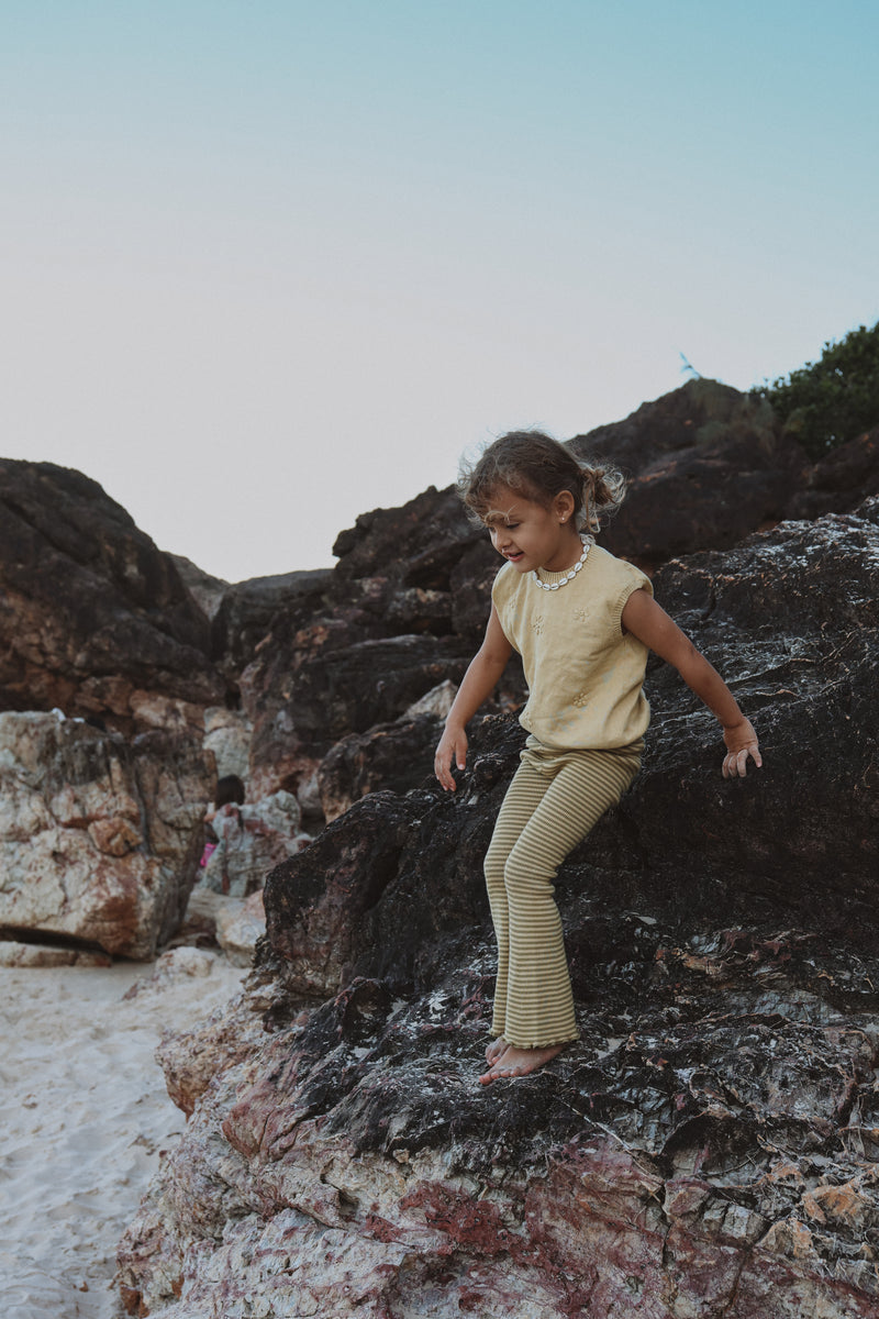 Flared Leggings - Olive + Butter Stripe