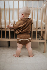 Lupa and Sol Retro Ribbed Bloomers | Mocha with Oat Stripes