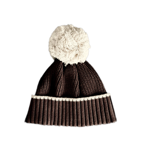 Pom Pom Beanie - Carob + Natural