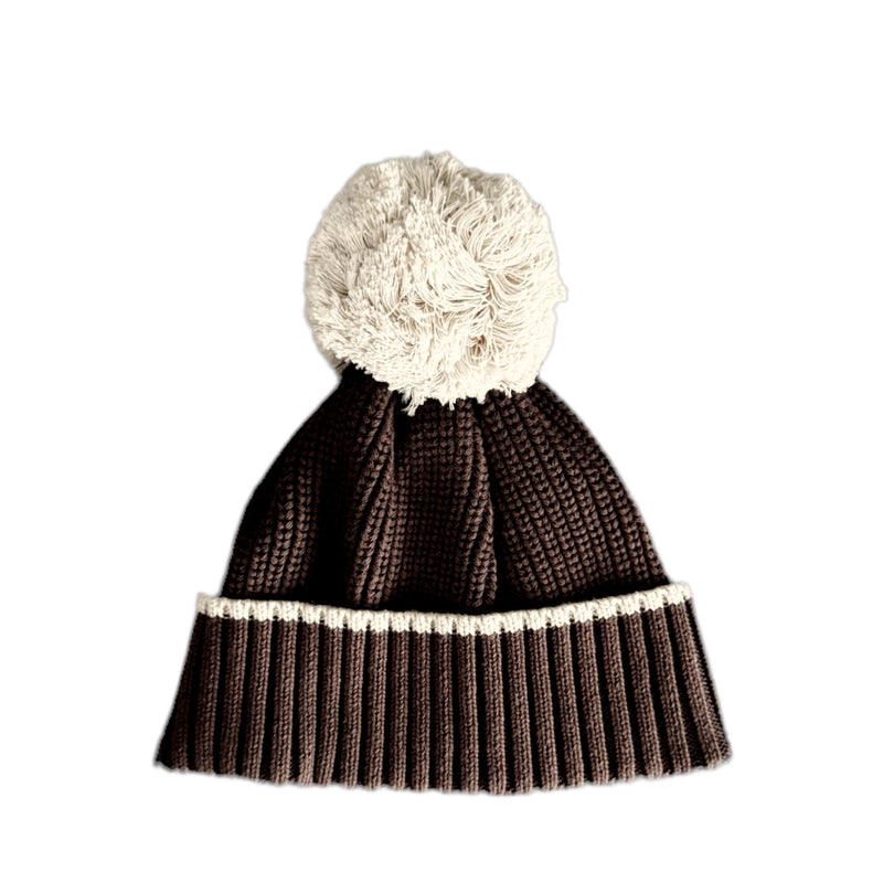 Pom Pom Beanie - Carob + Natural