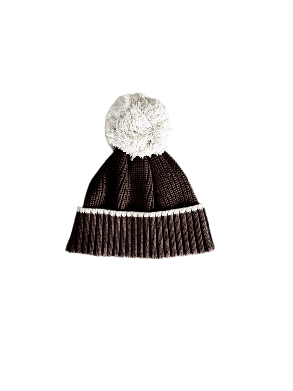 Pom Pom Beanie - Carob + Natural