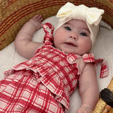 Plaid Frill Crop- Red