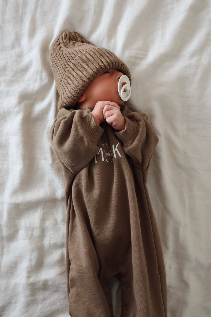 French Terry Romper | Milk (embroidered)
