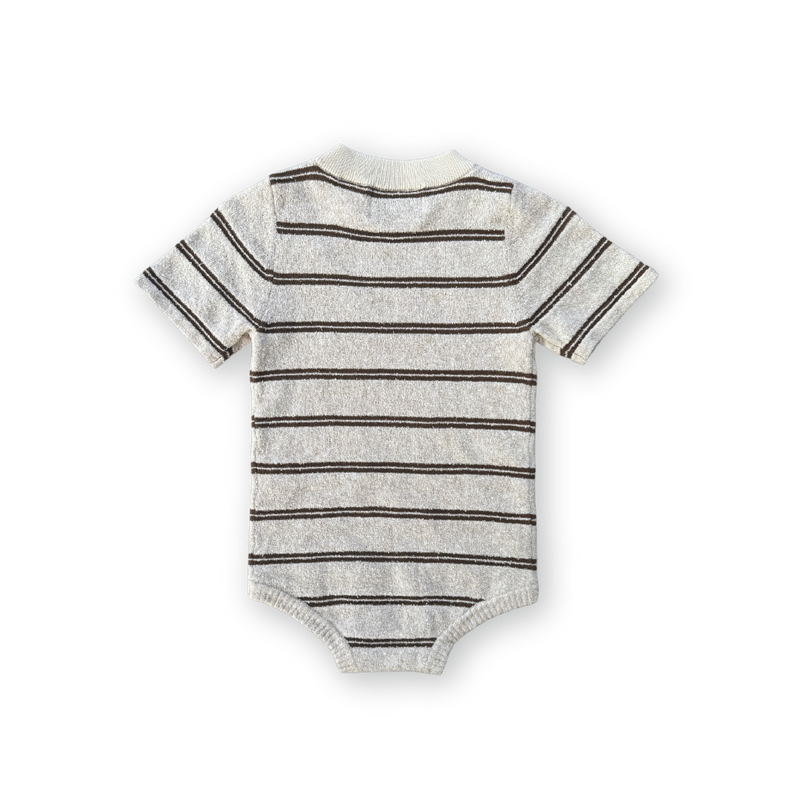 Grown Knitted Terry Striped Bodysuit - Dune/Cafe