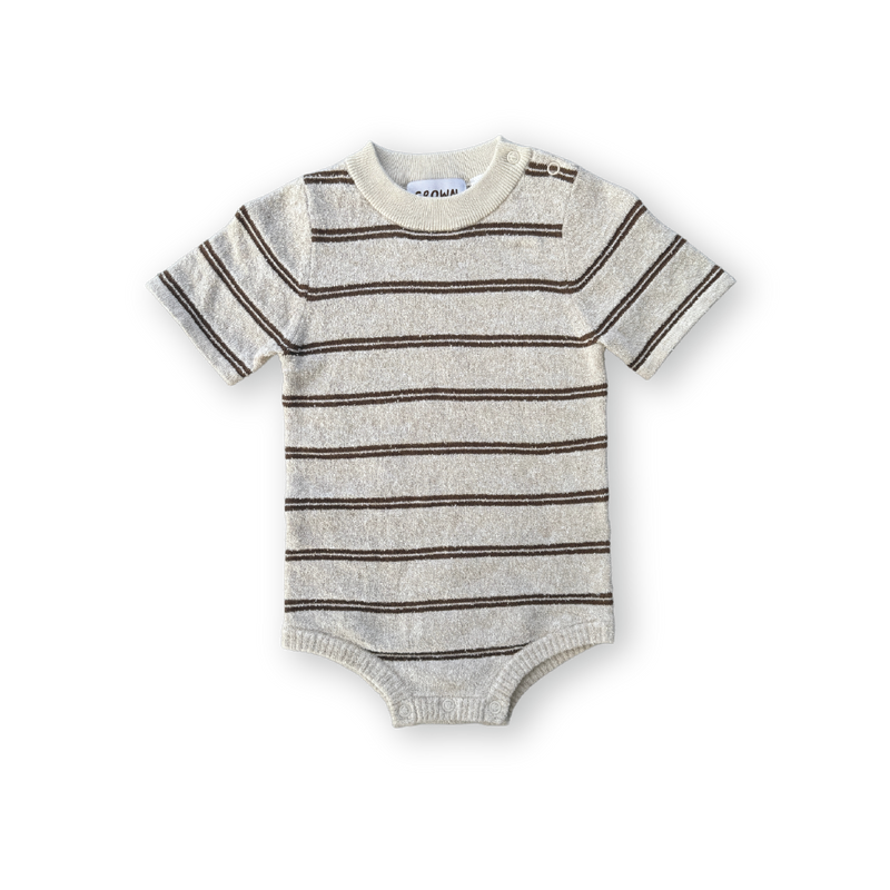 Grown Knitted Terry Striped Bodysuit - Dune/Cafe