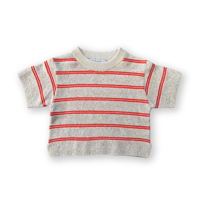 Grown Knitted Terry Striped Tee - Dune/Rosso