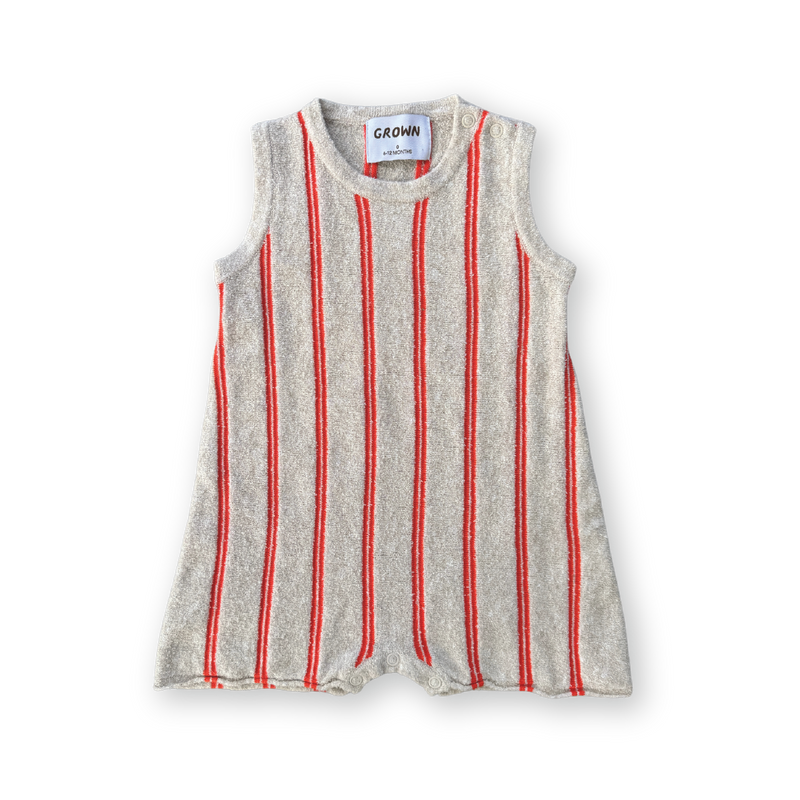 Grown Knitted Terry Striped Romper - Dune/Rosso