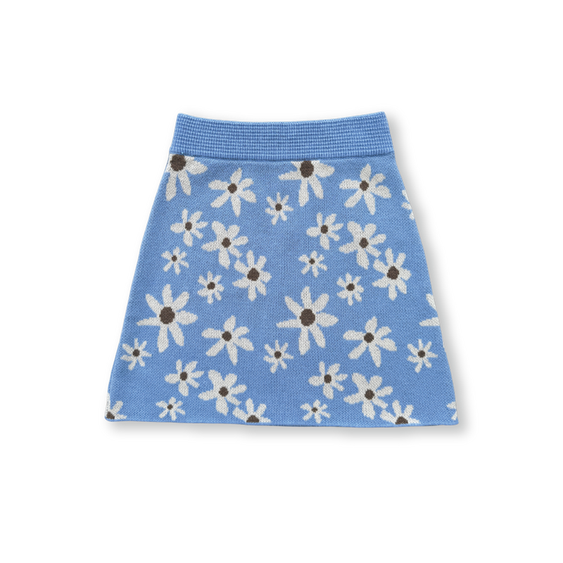 Grown Wild Flower Knit Skirt - Sky