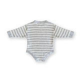 Organic Ribbed Stripe Knit Romper - Grey Marle/Milk