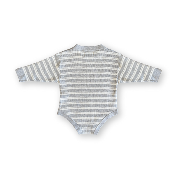 Organic Ribbed Stripe Knit Romper - Grey Marle/Milk