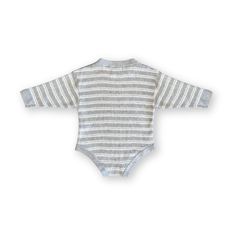 Organic Ribbed Stripe Knit Romper - Grey Marle/Milk