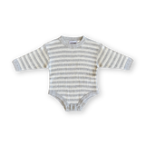 Organic Ribbed Stripe Knit Romper - Grey Marle/Milk