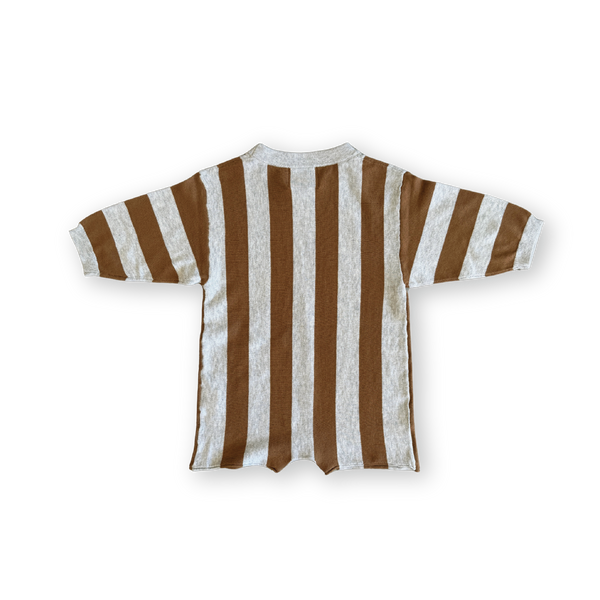 Organic Vertical Stripe Knit Romper - Grey Marle & Brownie