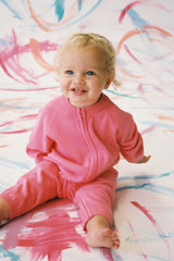 Organic Knit Zipper Starsuit - Bright Sorbet