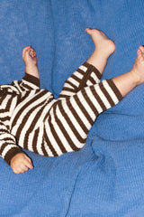 Organic Rib Stripe Knit Zipper Jumpsuit - Espresso & Milk