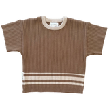 Lupa and Sol Retro Ribbed Tee | Mocha with Oat Stripe