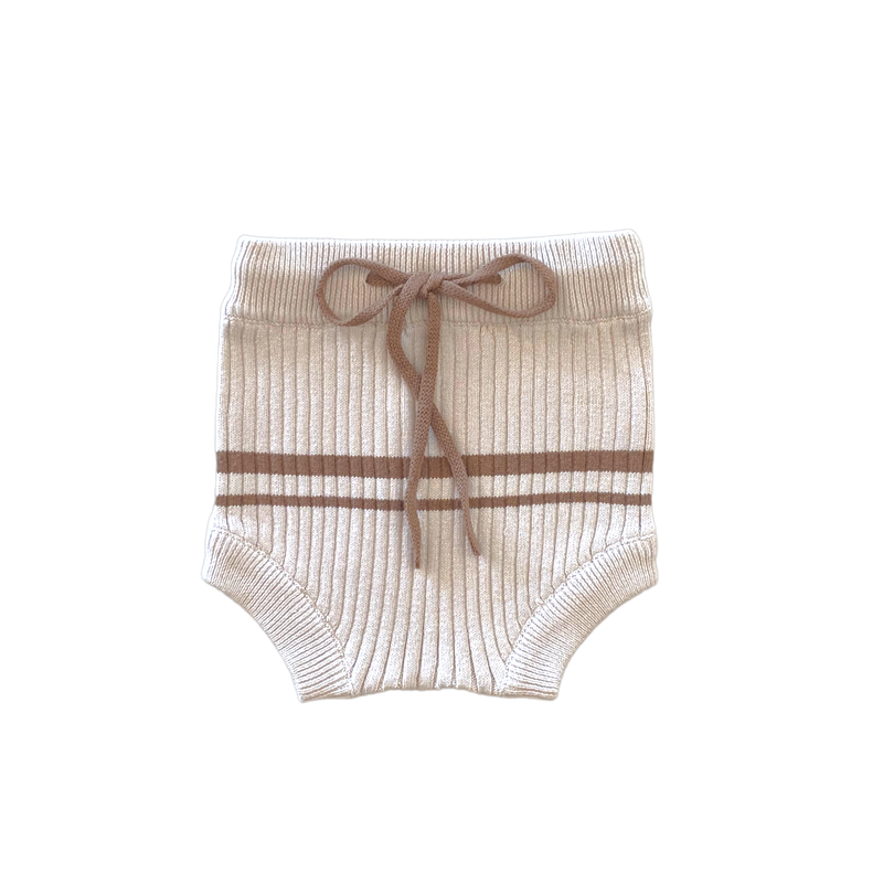 Lupa and Sol Retro Ribbed Bloomers | Oat with Mocha Stripes