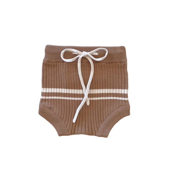 Lupa and Sol Retro Ribbed Bloomers | Mocha with Oat Stripes