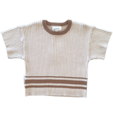 Lupa and Sol Retro Ribbed Tee | Oat with Mocha Stripe