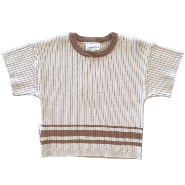 Lupa and Sol Retro Ribbed Tee | Oat with Mocha Stripe
