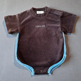Terry Logo Tee Romper- Chocolate + Sky