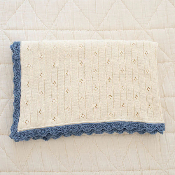 knit blanket | pointelle - milk & blue jay