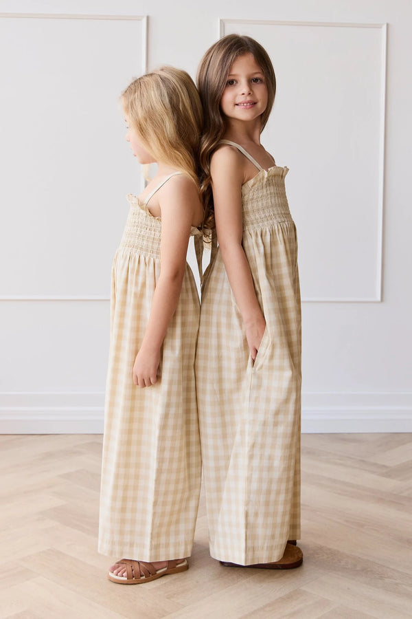 Arabella Jumpsuit - Gingham Pale Khaki