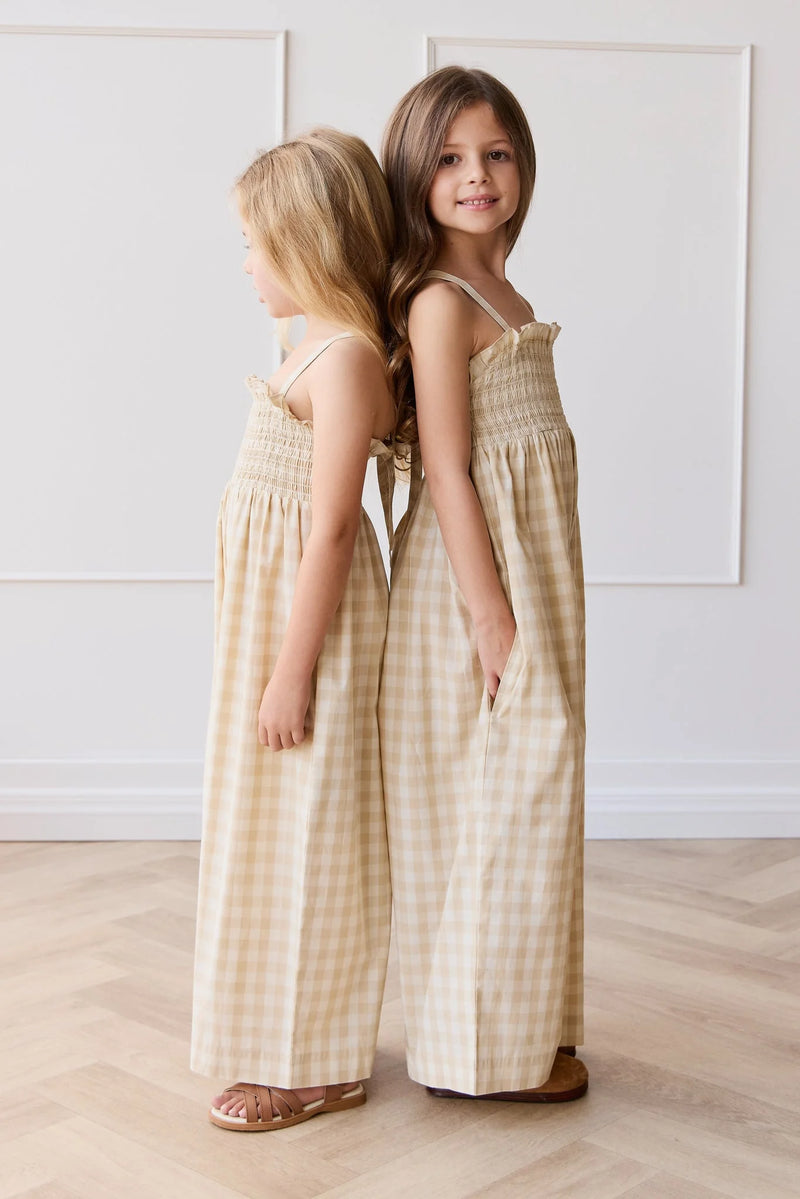 Arabella Jumpsuit - Gingham Pale Khaki