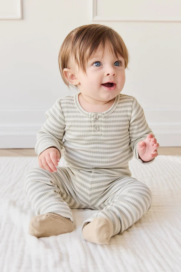Organic Cotton Modal Legging - Slim Stripe Raindance/Cloud