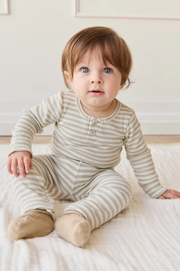 Organic Cotton Modal Legging - Slim Stripe Raindance/Cloud