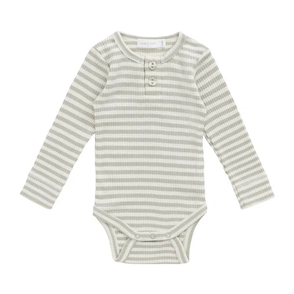 Organic Cotton Modal Long Sleeve Bodysuit - Slim Stripe Raindance/Cloud