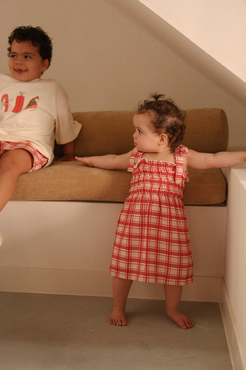 Plaid Ruffle Dress- Red