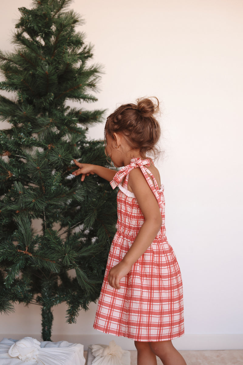 Plaid Ruffle Dress- Red