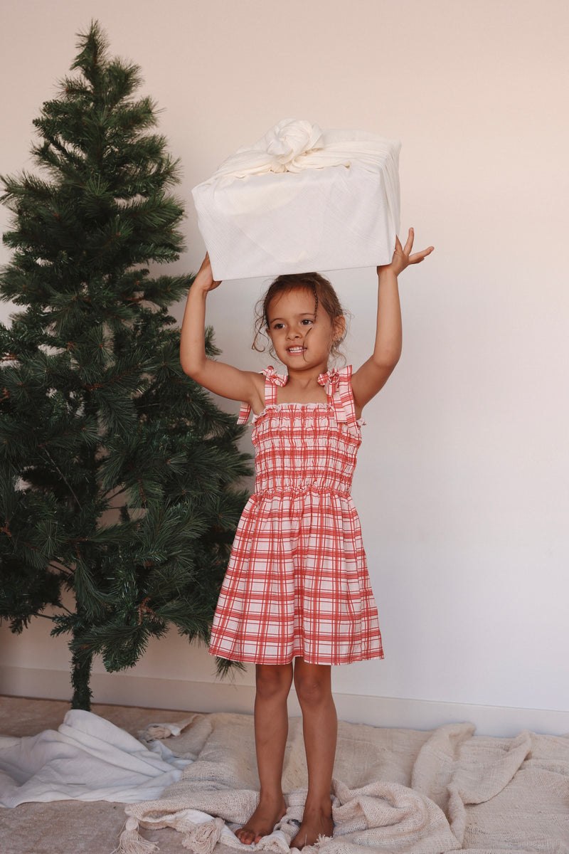 Plaid Ruffle Dress- Red