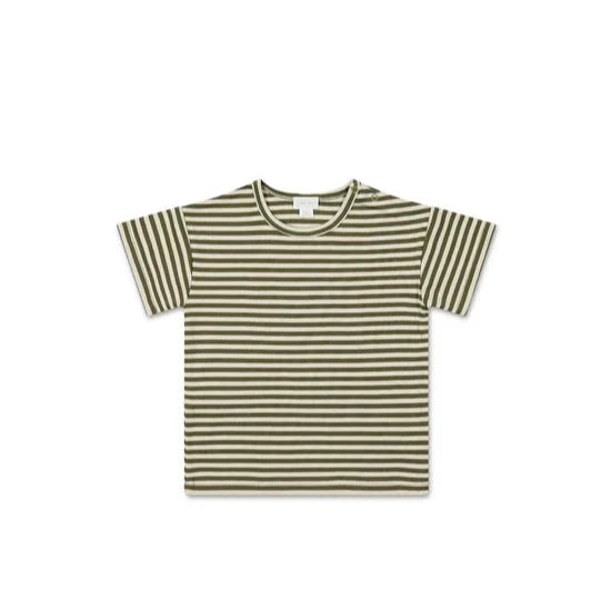 Jamie Kay Pima Cotton Hunter Tee - Narrow Stripe Deep Olive/Soft Clay